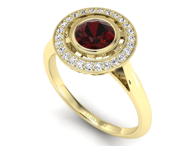 Pierścionek z granatem i brylantami promocja - 2071skkpro — zdjęcie 3