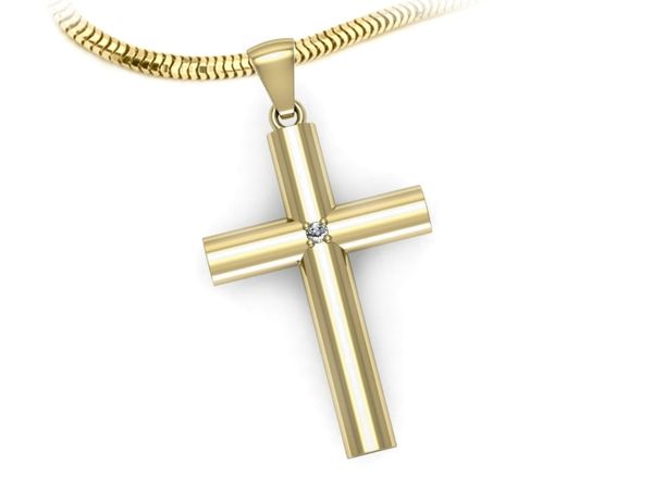 Krzyżyk z brylantem żółte złoto promocja - 2076skwpro