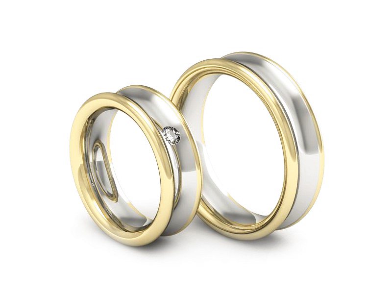 Obrączki ślubne z brylantem dwukolorowe złoto - 2181326bz — zdjęcie 3