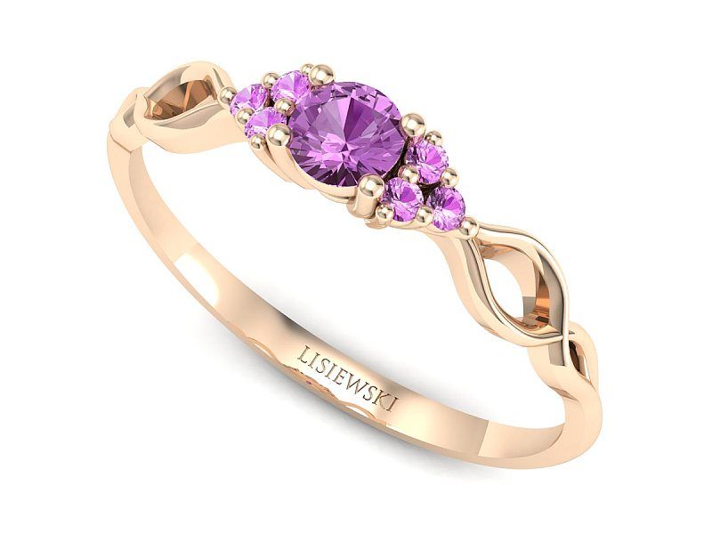 Złoty pierścionek zaręczynowy z różowymi szafirami promocja - 2225skwpro