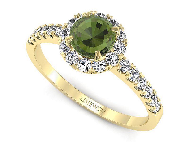Złoty pierścionek z diamentami i zielonym szafirem promocja - 2234skwpro