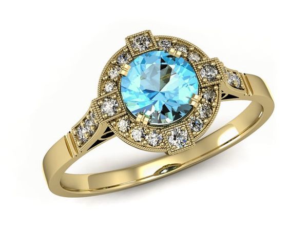 Zloty pierścionek zaręczynowy z topazem i diamentami promocja - 2273skwpro- 1