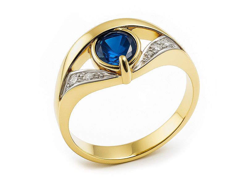 Złoty pierścionek z cyrkoniami i spinelem żółte złoto - 2312