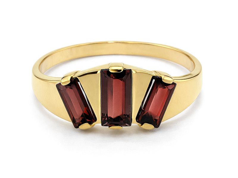 Złoty pierścionek z granatami żółte złoto - 2329granat — zdjęcie 3