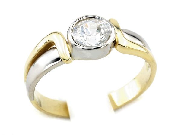 Pierścionek z diamentem żółte i białe złoto proba 585 — 235bbr_SI_H