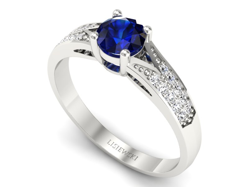 Złoty pierścionek z szafirem i diamentami - 2371skwpro — zdjęcie 3