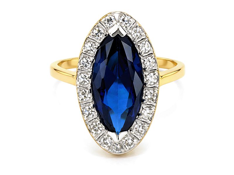 Złoty pierścionek ze spinelem i cyrkoniami - 2394a — zdjęcie 3