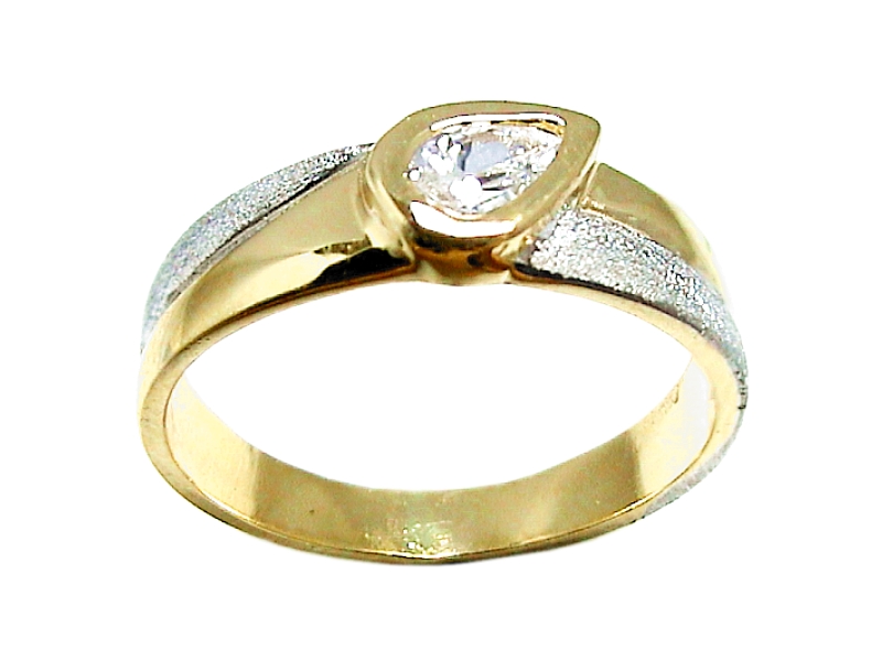 Złoty pierścionek z cyrkonią i rodowaniem - 2512