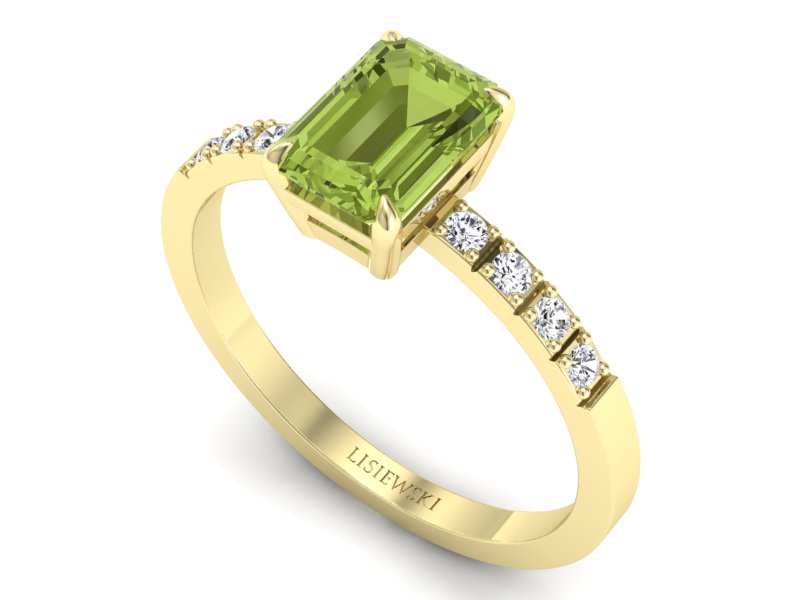 Złoty pierścionek z diamentami i oliwinem 585 - 2530skwpro — zdjęcie 3