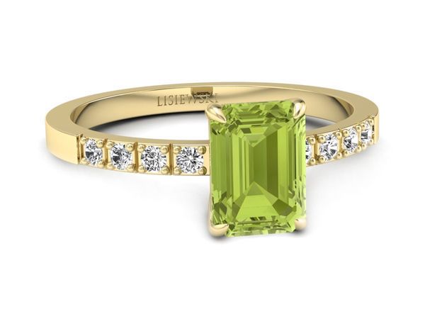 Złoty pierścionek z diamentami i oliwinem 585 - 2530skwpro