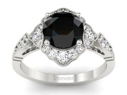 Pierścionek z czarnym szafirem i diamentami - 2564skwpro