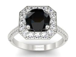 Pierścionek z czarnym szafirem i diamentami - 2566skwpro