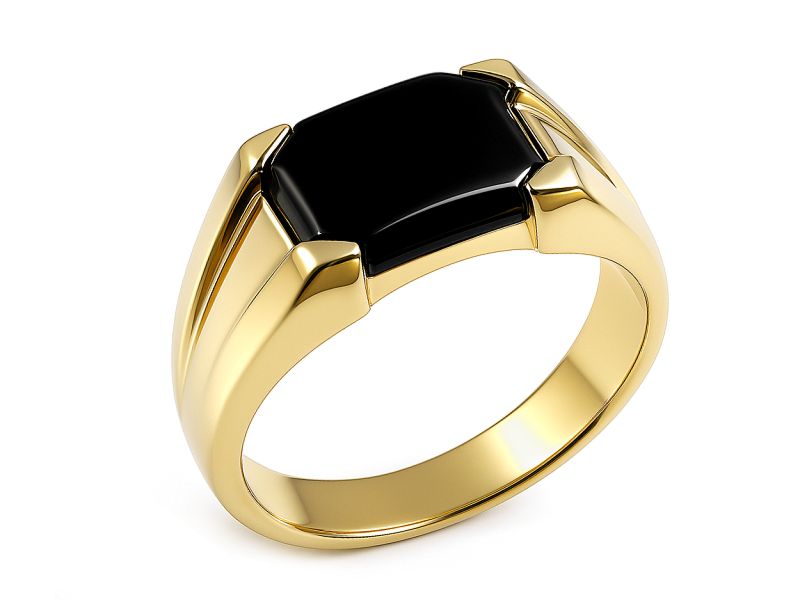 Pierścionek złoty z onyksem - 2572