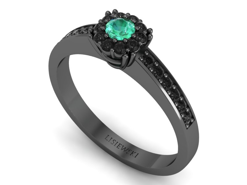 Pierścionek ze szmaragdem i czarnymi diamentami - 2578skwpro — zdjęcie 3