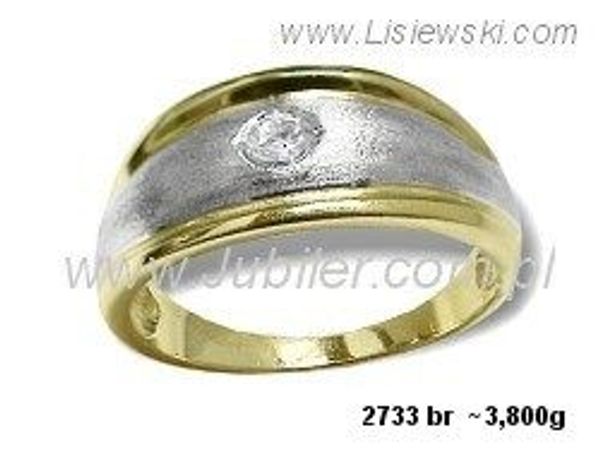 Złoty Pierścionek z brylantem z matowanego złota - 2733br