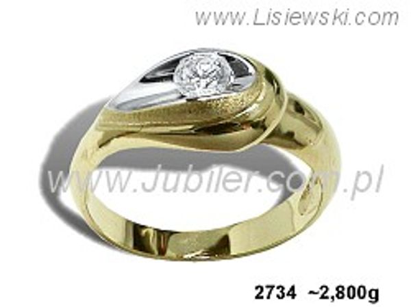 Złoty Pierścionek żółte złoto z cyrkonią rodowane - 2734
