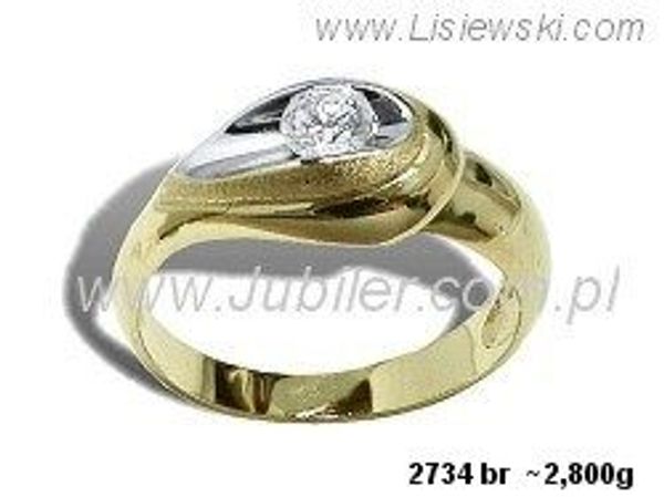 Złoty Pierścionek z diamentem z rodowanego złota - 2734br