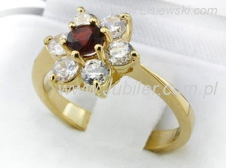 Złoty pierścionek żółte złoto z cyrkonią i granatem - 2739 — zdjęcie 2