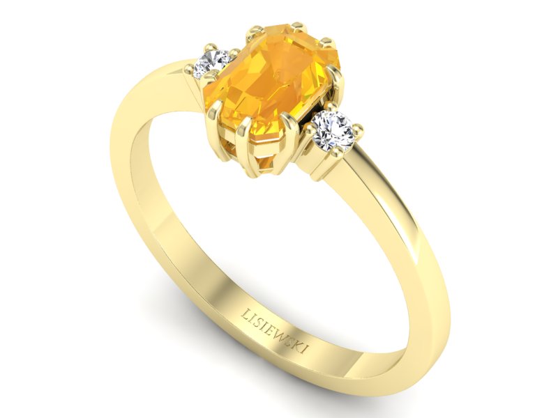 Elegancki złoty pierścionek z cytrynem i diamentami - 2762skwpro — zdjęcie 3