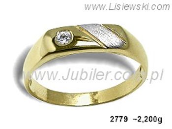Pierścionek żółte złoto z cyrkonią złoto rodowane - 2779 - 1