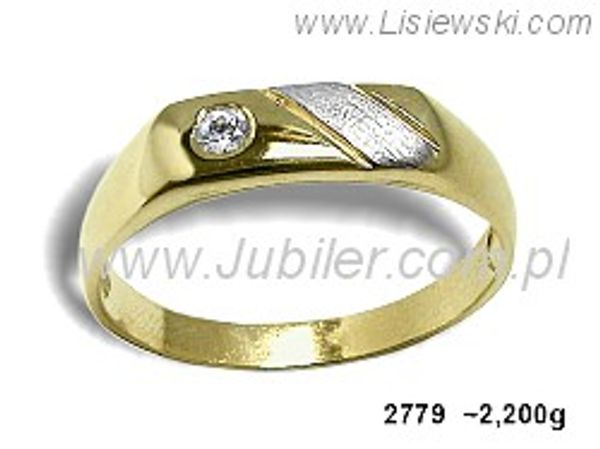 Pierścionek żółte złoto z cyrkonią złoto rodowane - 2779
