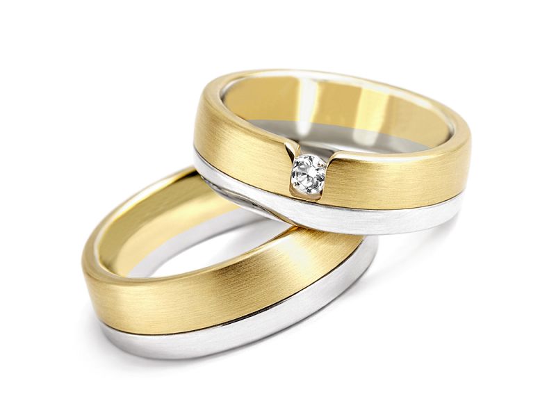 Obrączki ślubne z brylantem żółte i białe złoto - 2881292o