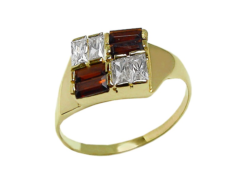 Złoty pierścionek z cyrkoniami i granatami - 2882
