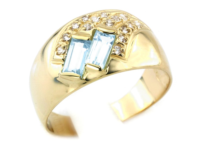 Pierścionek żółte złoto z topazami i cyrkoniami - 2998akw