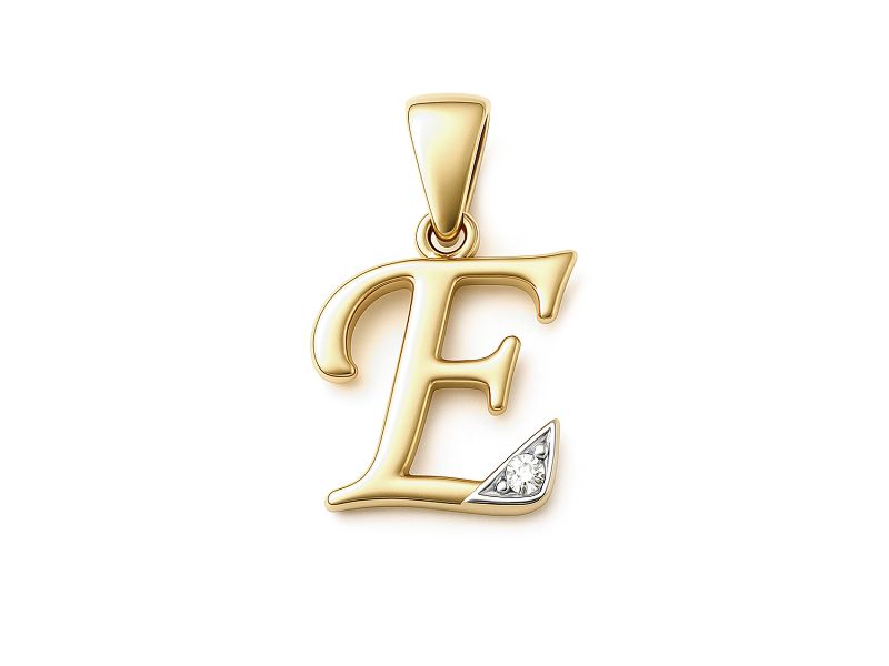 Złota zawieszka litera E z brylantem - 2w_E_br