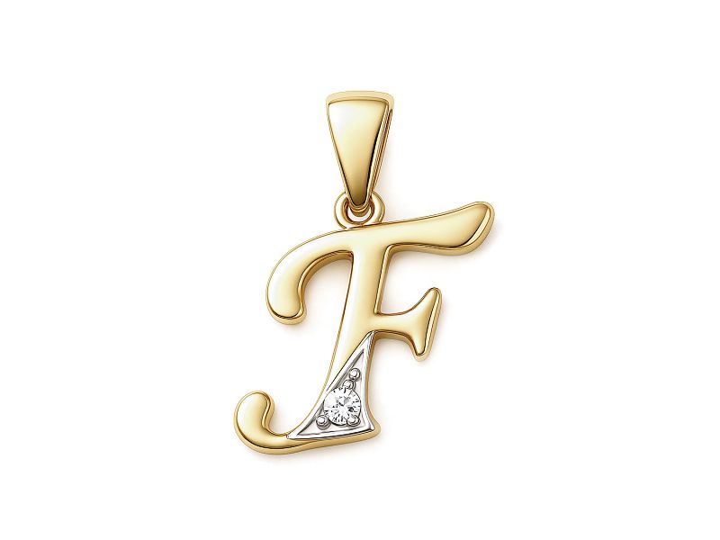 Złoty wisiorek litera F z cyrkonią - 2w_F_