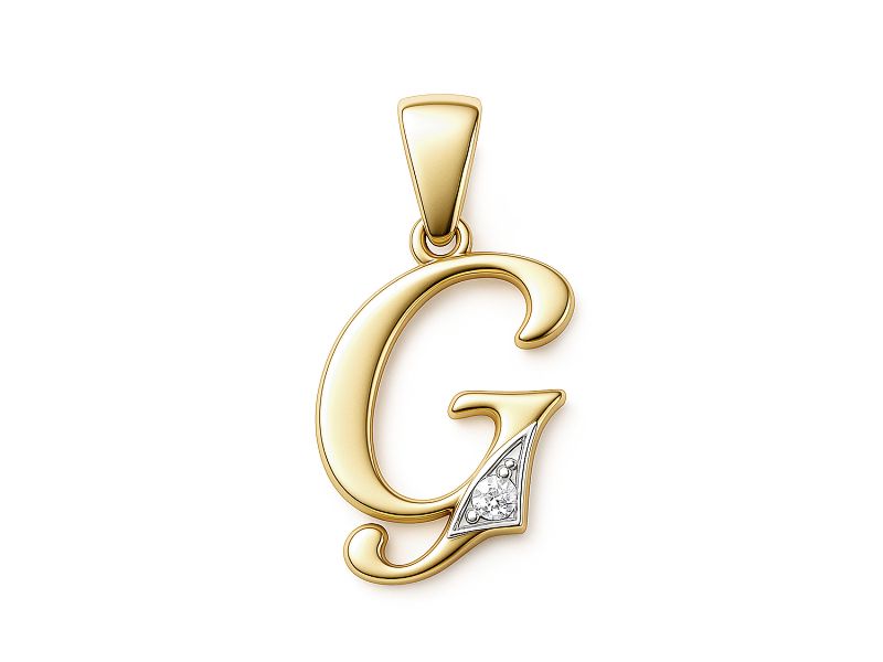 Złoty wisiorek litera G z cyrkoniami - 2w_G_