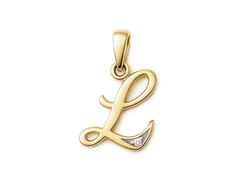 Złota zawieszka litera L z brylantem - 2w_L_br