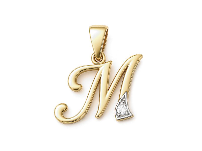 Złoty wisiorek litera M z cyrkoniami - 2w_M_