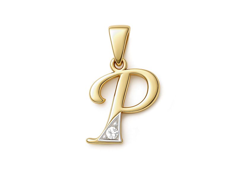 Złoty wisiorek litera P z cyrkonią - 2w_P_