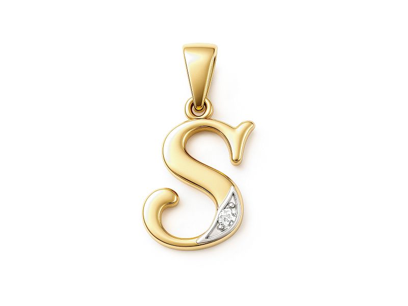 Złoty wisiorek litera S z brylantem - 2w_S_br