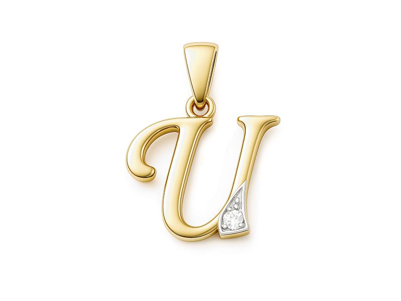 Złoty wisiorek litera U z brylantem - 2w_U_br