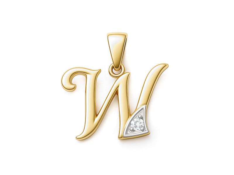 Złoty wisiorek litera W z cyrkoniami - 2w_W_