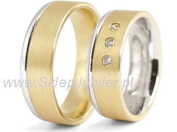 Złote Obrączki ślubne z brylantami dwukolorowe złote 585 - 3081296o- 1