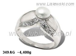 Pierścionek srebrny z cyrkoniami i perłą biżuteria srebrna - 349ag - 1