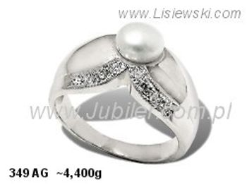 Pierścionek z cyrkoniami i perłą biżuteria srebrna - 349ag - 1