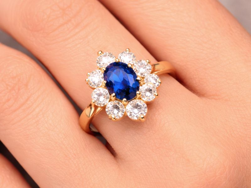 Złoty pierścionek z cyrkoniami i spinelem - 34p — zdjęcie 2