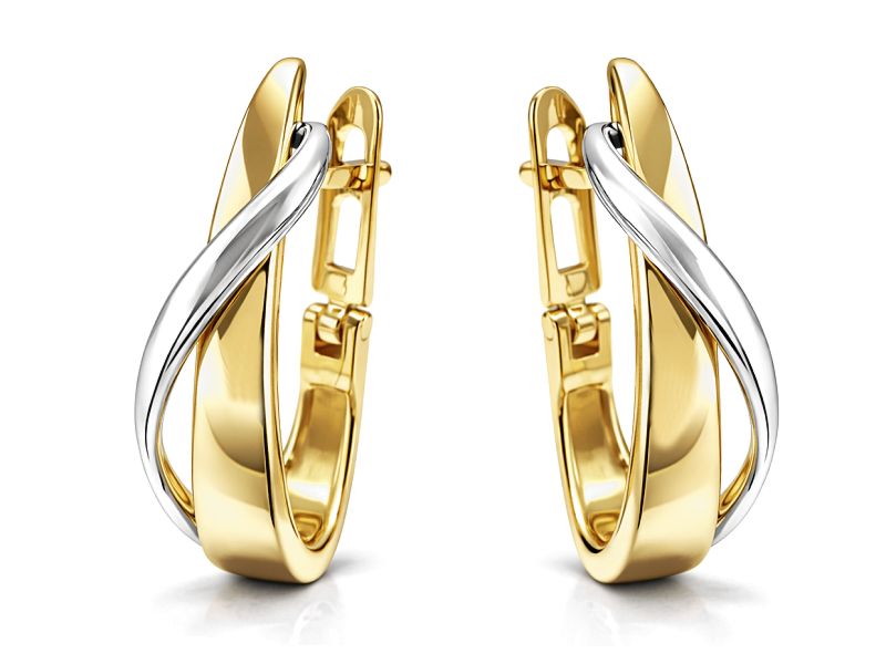 Złote kolczyki z żółtego i białego złota rodowane - 383k