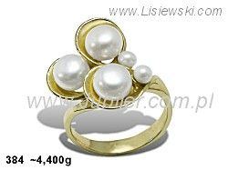 Złoty Pierścionek żółte złoto z perłami - 384p - 1