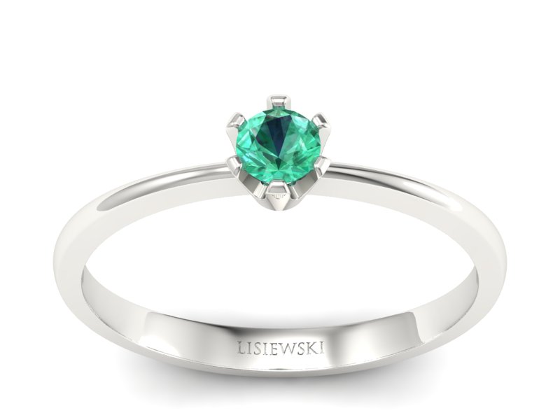Złoty pierścionek białe złoto ze szmaragdem - 40004bsm