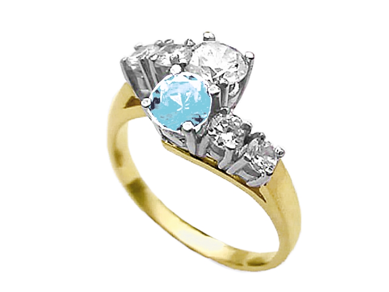 Pierścionek żółte złoto z cyrkonią i akwamarynem - 40b_ak
