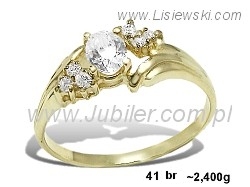 Złoty pierścionek z brylantami i centralną cyrkonią - 41br_ — zdjęcie 2