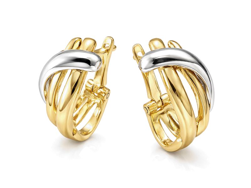 Złote kolczyki z żółtego i białego złota rodowane - 448k