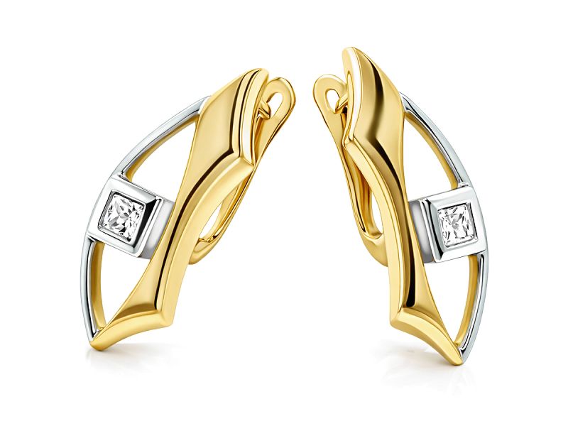 Kolczyki z cyrkoniami z żółtego i białego złota - 454k