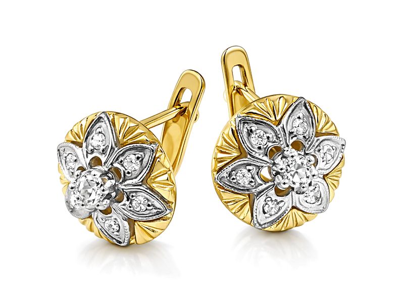 Kolczyki z cyrkoniami z żółtego i białego złota - 455k