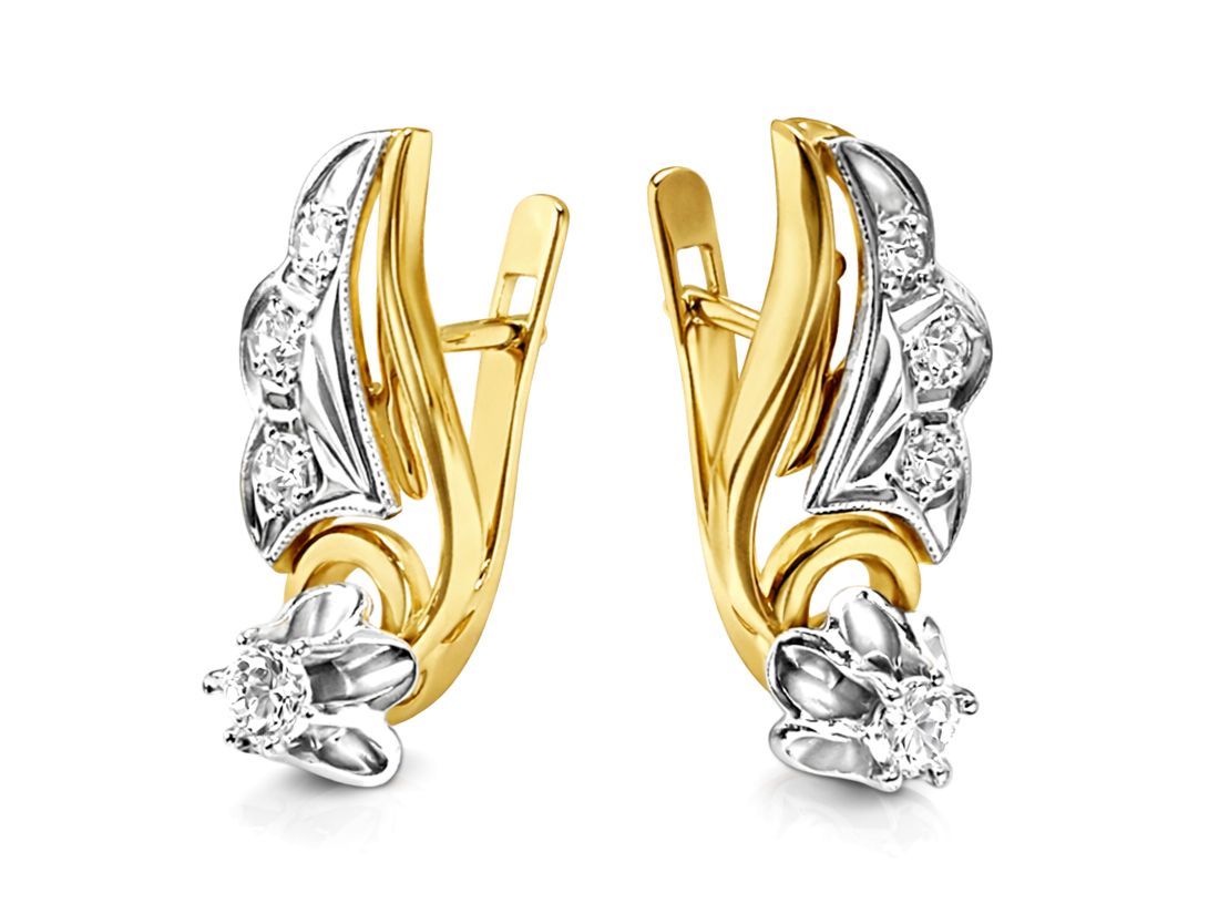 Kolczyki z cyrkoniami z żółtego i białego złota - 457k